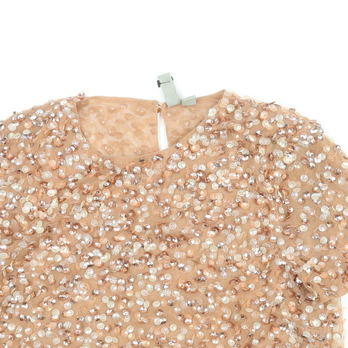 ASOS Womens Pink Polyester Basic Blouse Size 4 Round Neck - Sequin