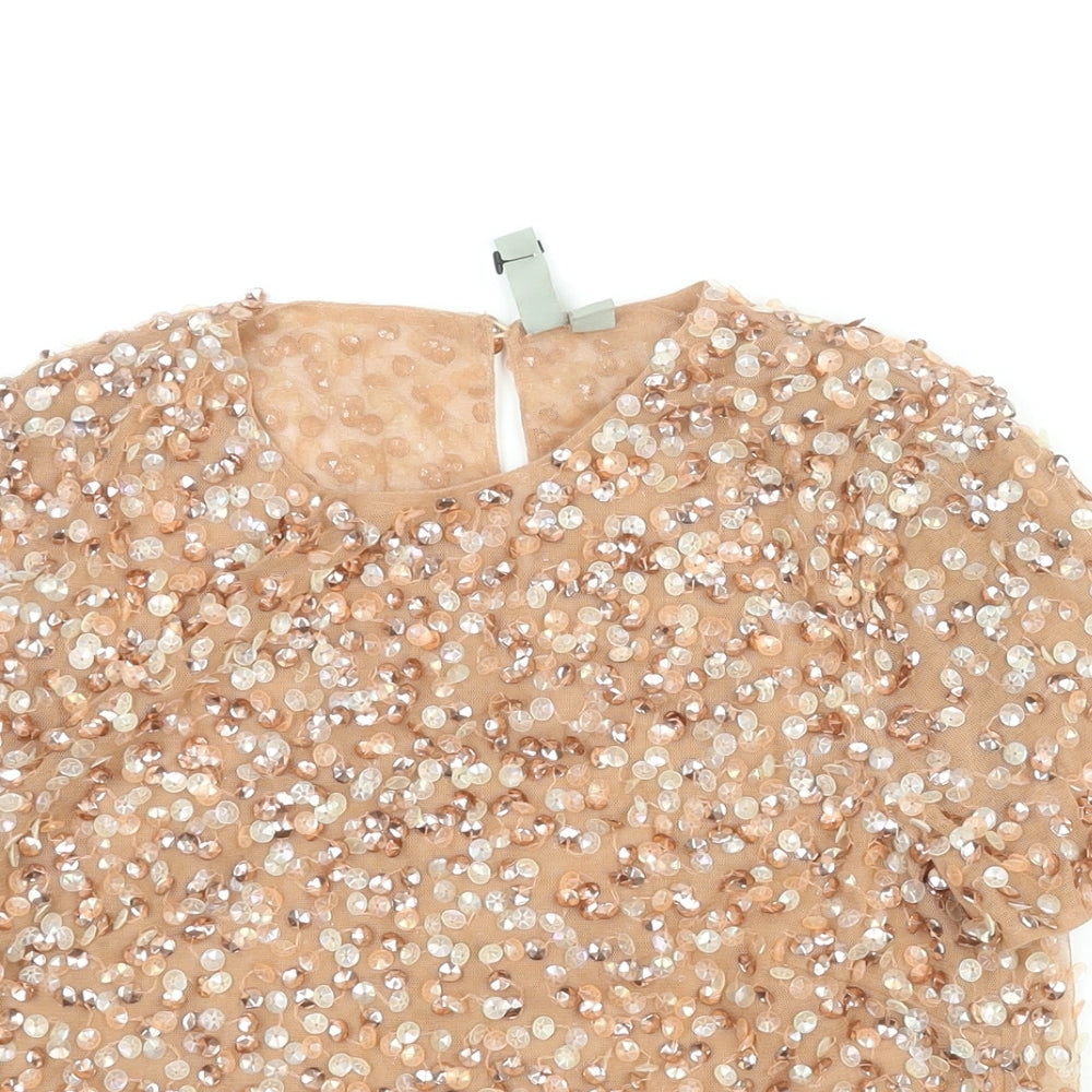 ASOS Womens Pink Polyester Basic Blouse Size 4 Round Neck - Sequin