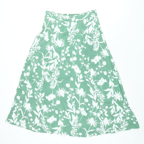 Marks and Spencer Womens Green Floral Viscose A-Line Skirt Size 8 Zip