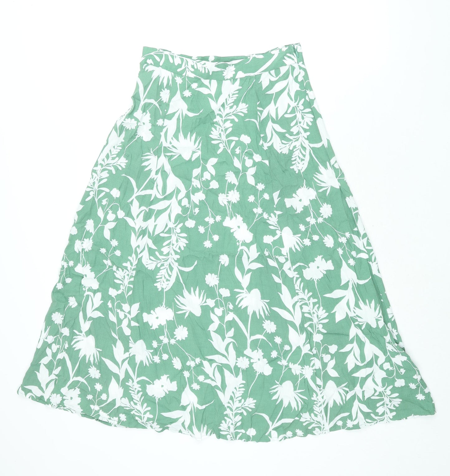 Marks and Spencer Womens Green Floral Viscose A-Line Skirt Size 8 Zip