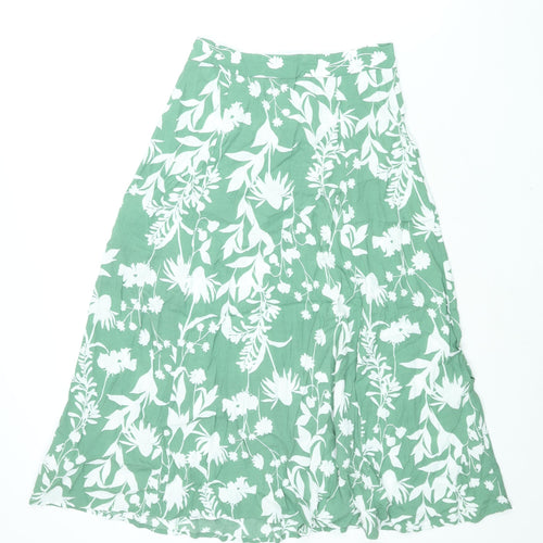 Marks and Spencer Womens Green Floral Viscose A-Line Skirt Size 8 Zip