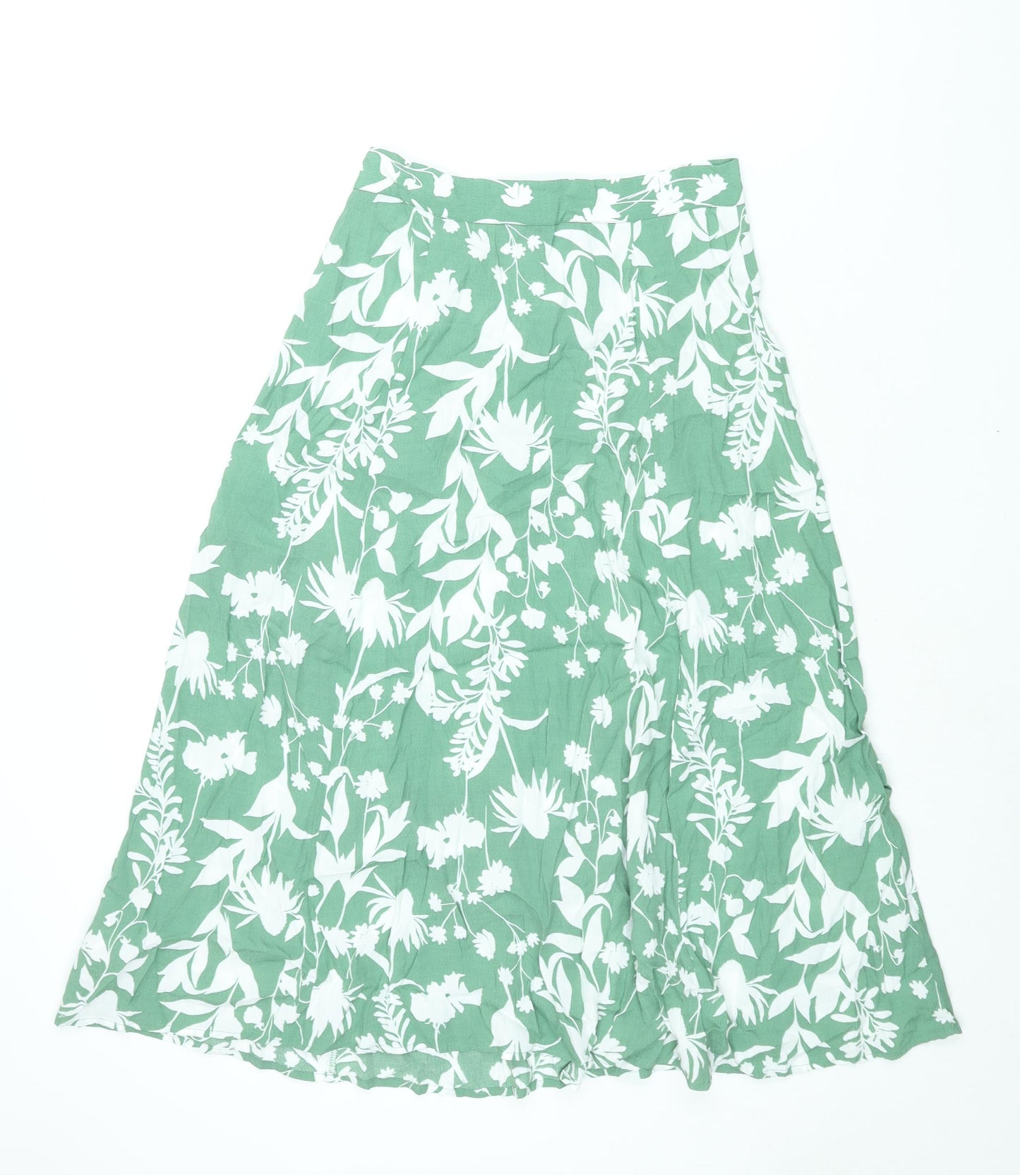 Marks and Spencer Womens Green Floral Viscose A-Line Skirt Size 8 Zip