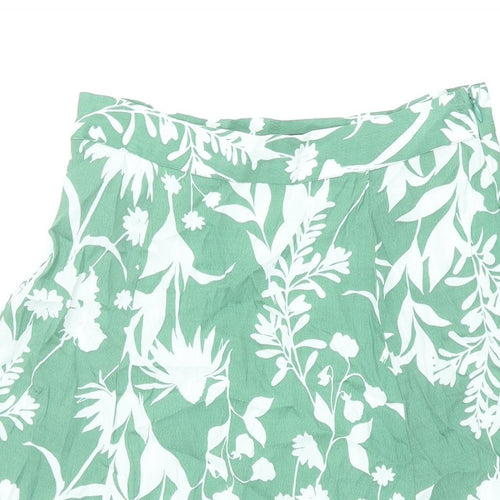 Marks and Spencer Womens Green Floral Viscose A-Line Skirt Size 8 Zip