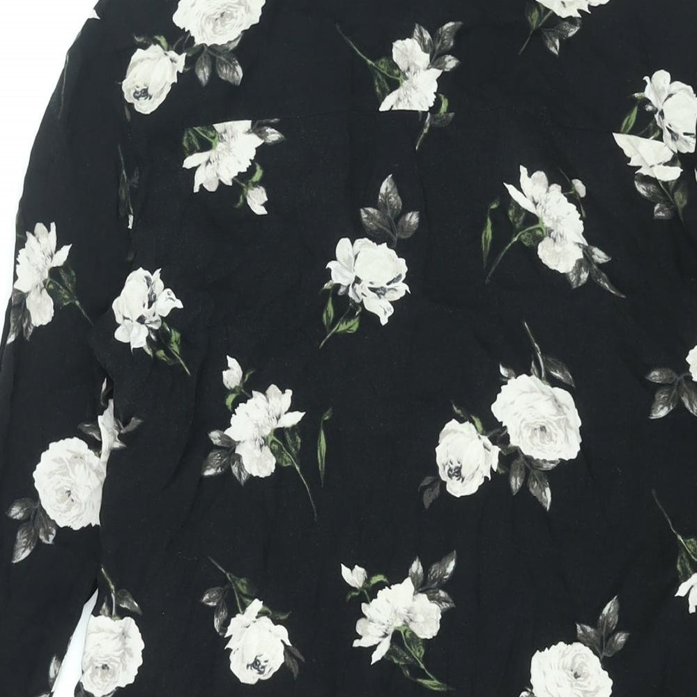 New Look Womens Black Floral Viscose Basic Button-Up Size 10 Collared
