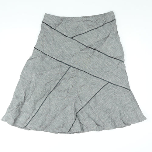 Autograph Womens Grey Linen A-Line Skirt Size 16 - Panelled Satin Trim