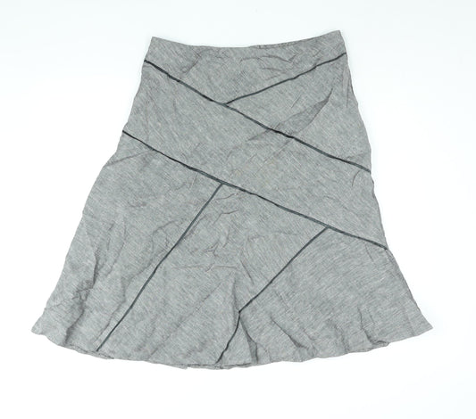 Autograph Womens Grey Linen A-Line Skirt Size 16 - Panelled Satin Trim