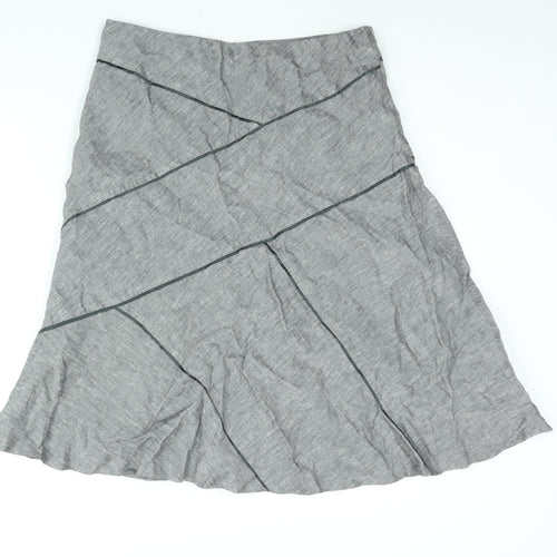 Autograph Womens Grey Linen A-Line Skirt Size 16 - Panelled Satin Trim