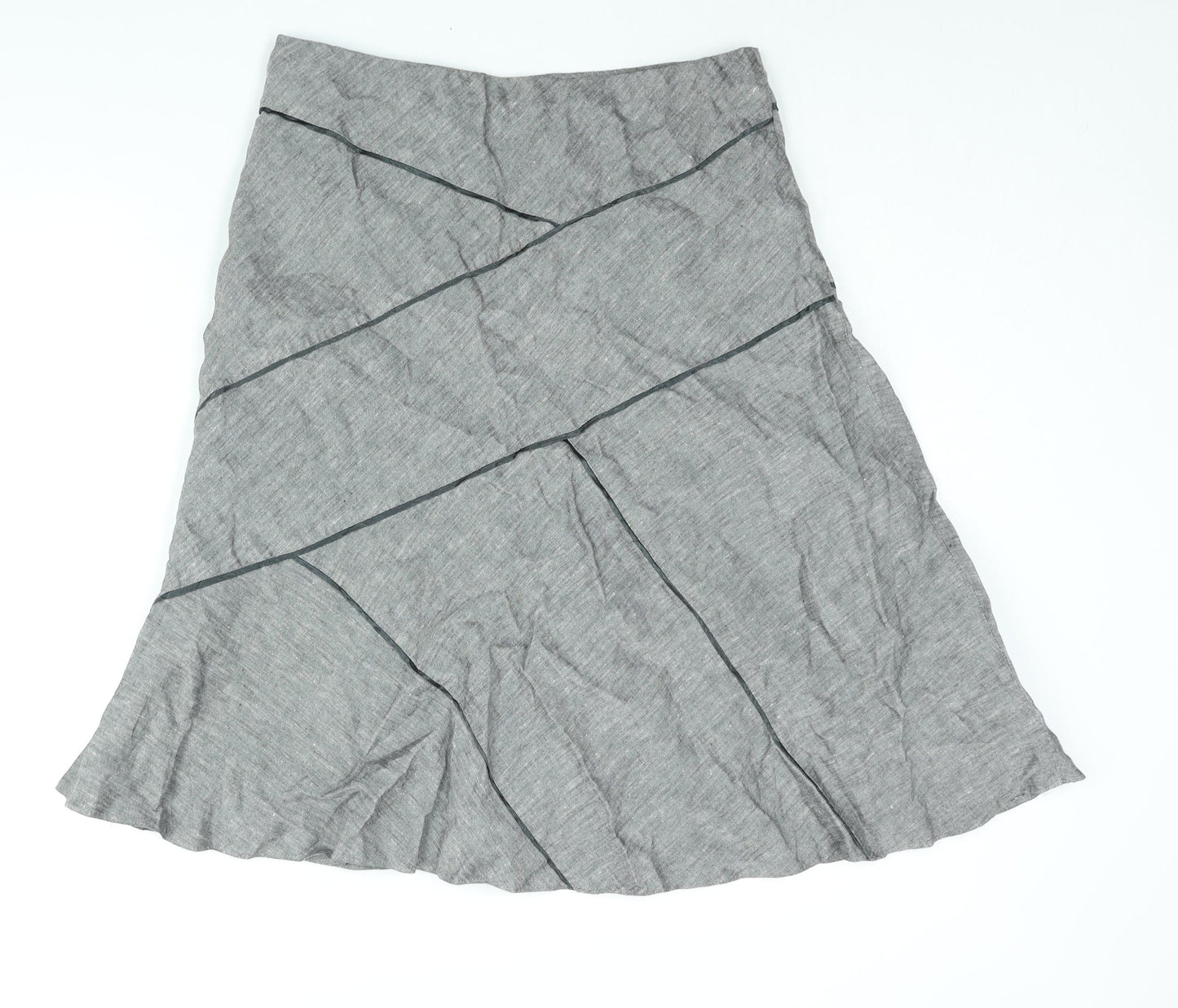 Autograph Womens Grey Linen A-Line Skirt Size 16 - Panelled Satin Trim