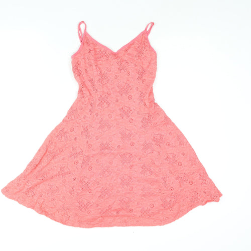 New Look Womens Pink Nylon A-Line Size 8 V-Neck Pullover