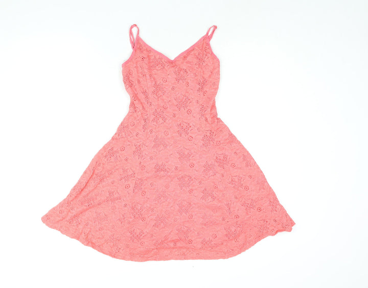 New Look Womens Pink Nylon A-Line Size 8 V-Neck Pullover