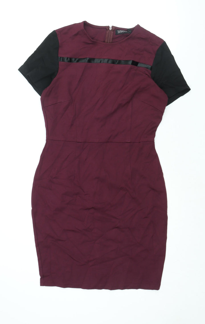 Sugarhill Womens Purple Viscose Bodycon Size 12 Round Neck Zip