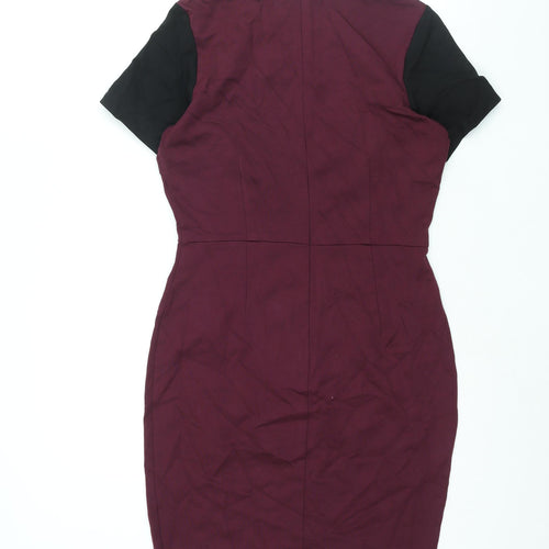 Sugarhill Womens Purple Viscose Bodycon Size 12 Round Neck Zip