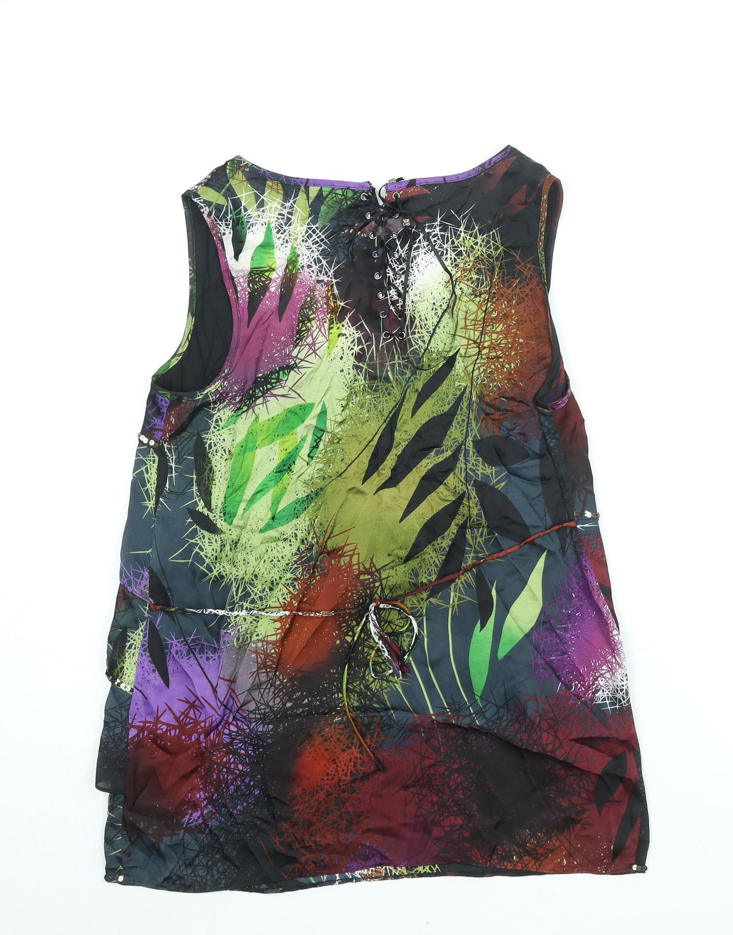 Jasper Conran Womens Multicoloured Geometric Polyester Camisole Blouse Size 8 Round Neck - Layered Sequin Trim