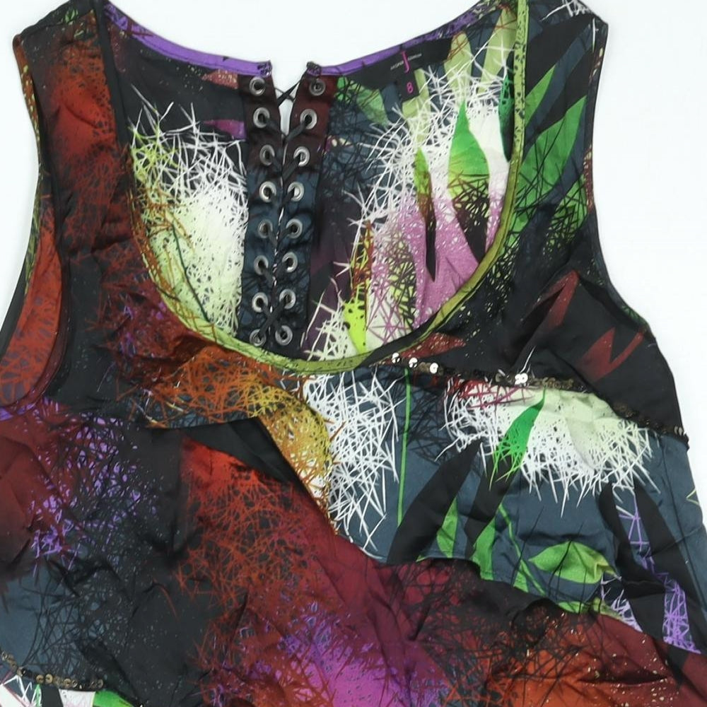 Jasper Conran Womens Multicoloured Geometric Polyester Camisole Blouse Size 8 Round Neck - Layered Sequin Trim