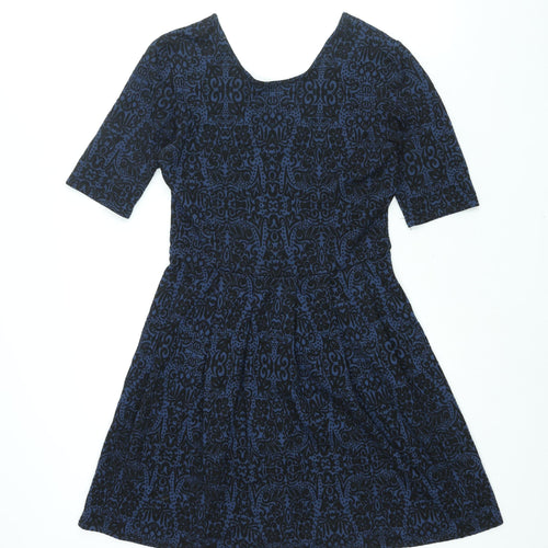 Cooperative Womens Blue Geometric Viscose Shift Size M Scoop Neck Zip