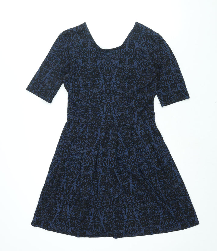 Cooperative Womens Blue Geometric Viscose Shift Size M Scoop Neck Zip