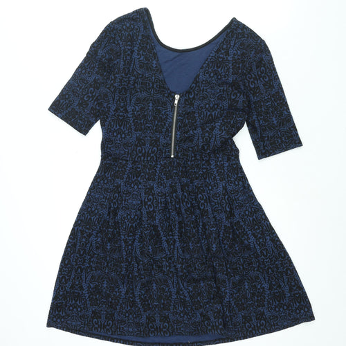 Cooperative Womens Blue Geometric Viscose Shift Size M Scoop Neck Zip