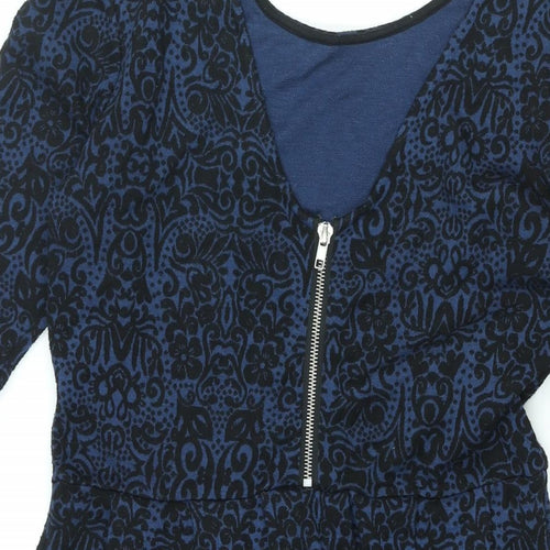 Cooperative Womens Blue Geometric Viscose Shift Size M Scoop Neck Zip