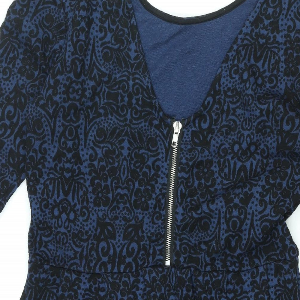 Cooperative Womens Blue Geometric Viscose Shift Size M Scoop Neck Zip