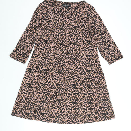 Capsule Womens Pink Animal Print Polyester Shift Size 12 Round Neck Pullover - Leopard Print