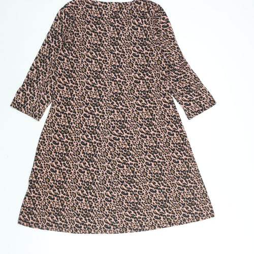 Capsule Womens Pink Animal Print Polyester Shift Size 12 Round Neck Pullover - Leopard Print