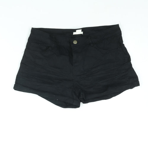 H&M Womens Black Cotton Basic Shorts Size 12 L12 in Regular Zip