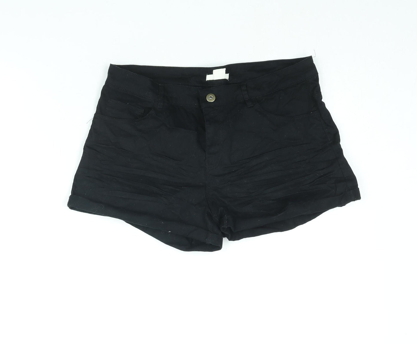 H&M Womens Black Cotton Basic Shorts Size 12 L12 in Regular Zip