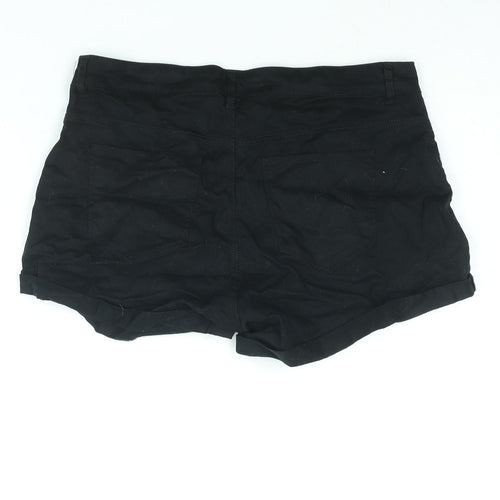 H&M Womens Black Cotton Basic Shorts Size 12 L12 in Regular Zip