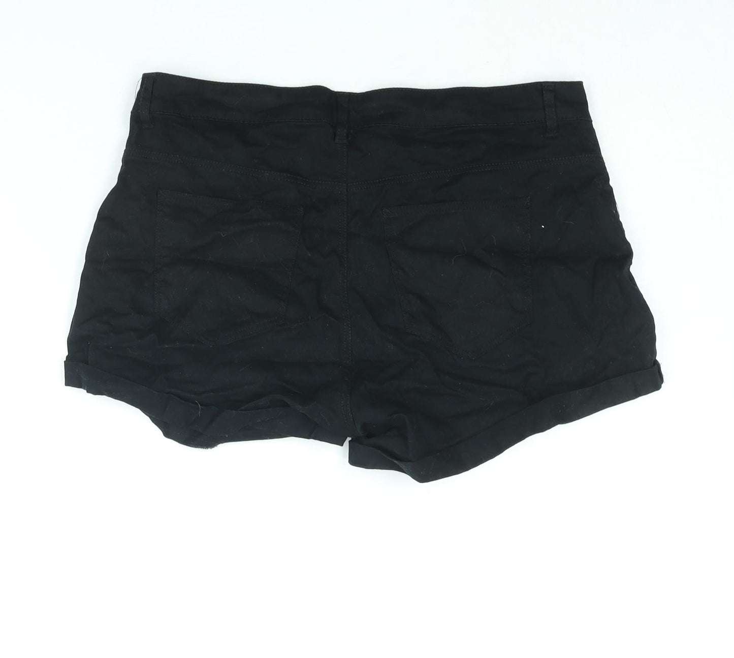 H&M Womens Black Cotton Basic Shorts Size 12 L12 in Regular Zip