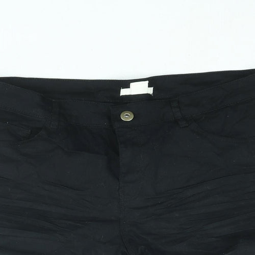 H&M Womens Black Cotton Basic Shorts Size 12 L12 in Regular Zip