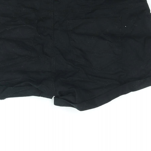 H&M Womens Black Cotton Basic Shorts Size 12 L12 in Regular Zip