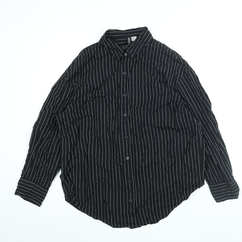 Divided by H&M Womens Black Striped Cotton Basic Button-Up Size XS Collared