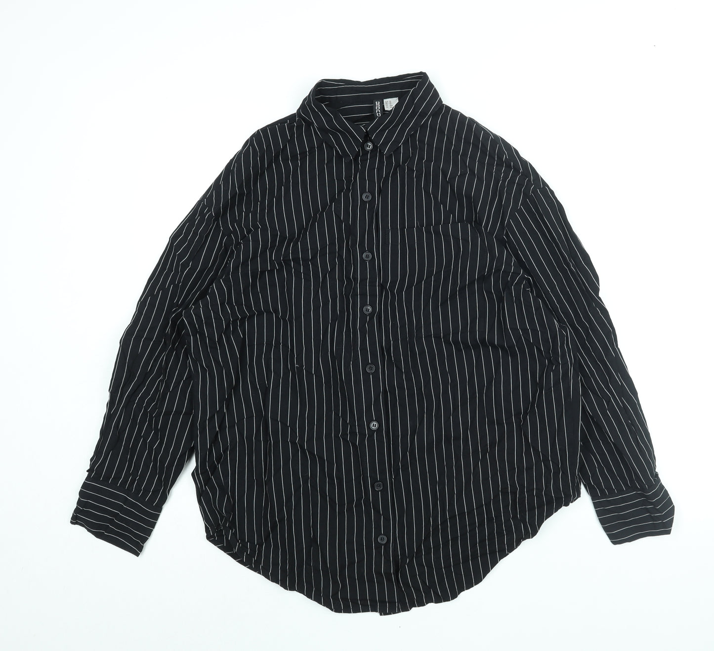 Divided by H&M Womens Black Striped Cotton Basic Button-Up Size XS Collared