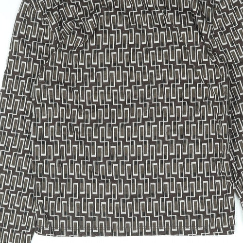 Zara Womens Brown Geometric Polyester Basic T-Shirt Size S Round Neck