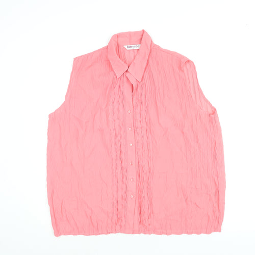 Bonmarché Womens Pink Polyester Basic Button-Up Size 16 Collared - Crinkle Look