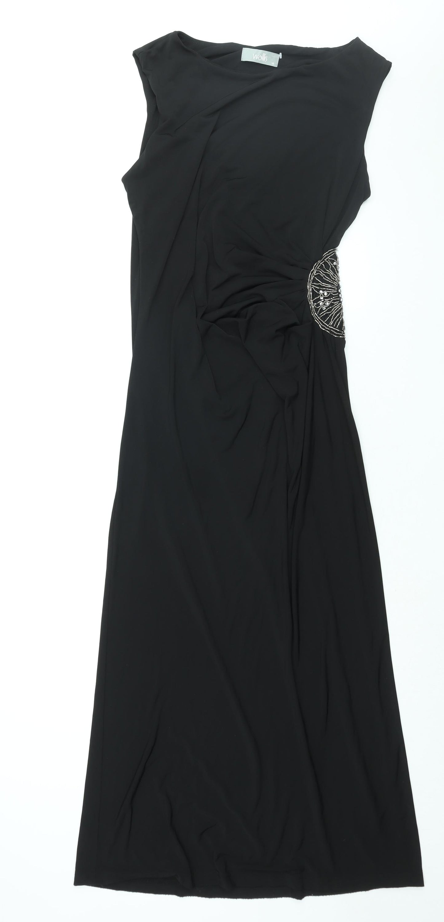 Wallis Womens Black Polyester Maxi Size 16 Boat Neck Pullover - Beaded Detail