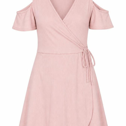New Look Womens Pink Polyester Wrap Dress Size 8 Round Neck Tie - Cold Shoulder