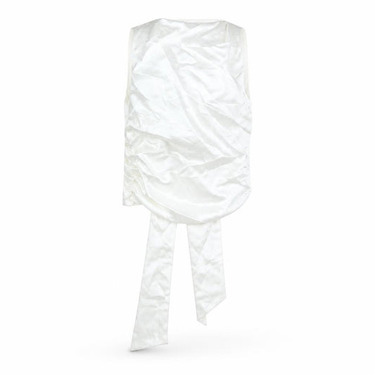 Front view of Zara women’s white polyester basic blouse, size S, round neck - backless
