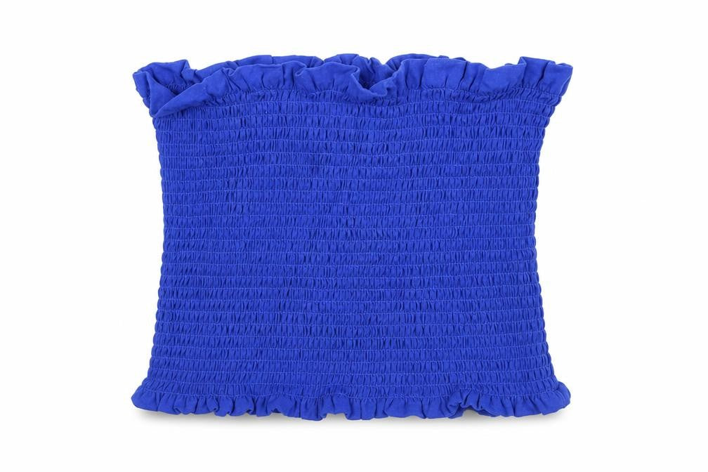 Front view of H&M women’s blue cotton basic blouse, size M, square neck - rouched