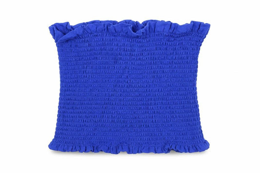Front view of H&M women’s blue cotton basic blouse, size M, square neck - rouched
