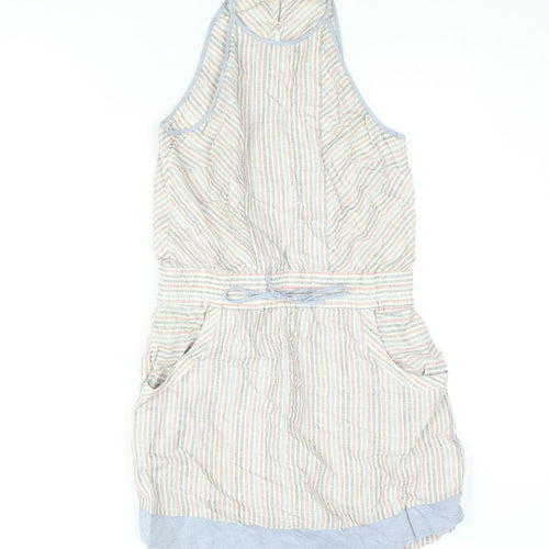 Warehouse Womens Multicoloured Animal Print Linen Shift Size 12 Round Neck Button - Drawstring Waist