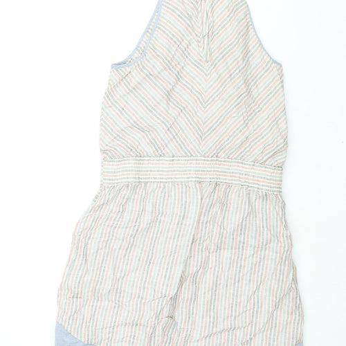 Warehouse Womens Multicoloured Animal Print Linen Shift Size 12 Round Neck Button - Drawstring Waist