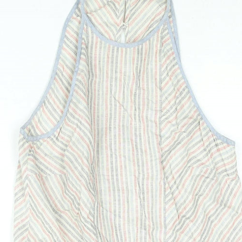 Warehouse Womens Multicoloured Animal Print Linen Shift Size 12 Round Neck Button - Drawstring Waist