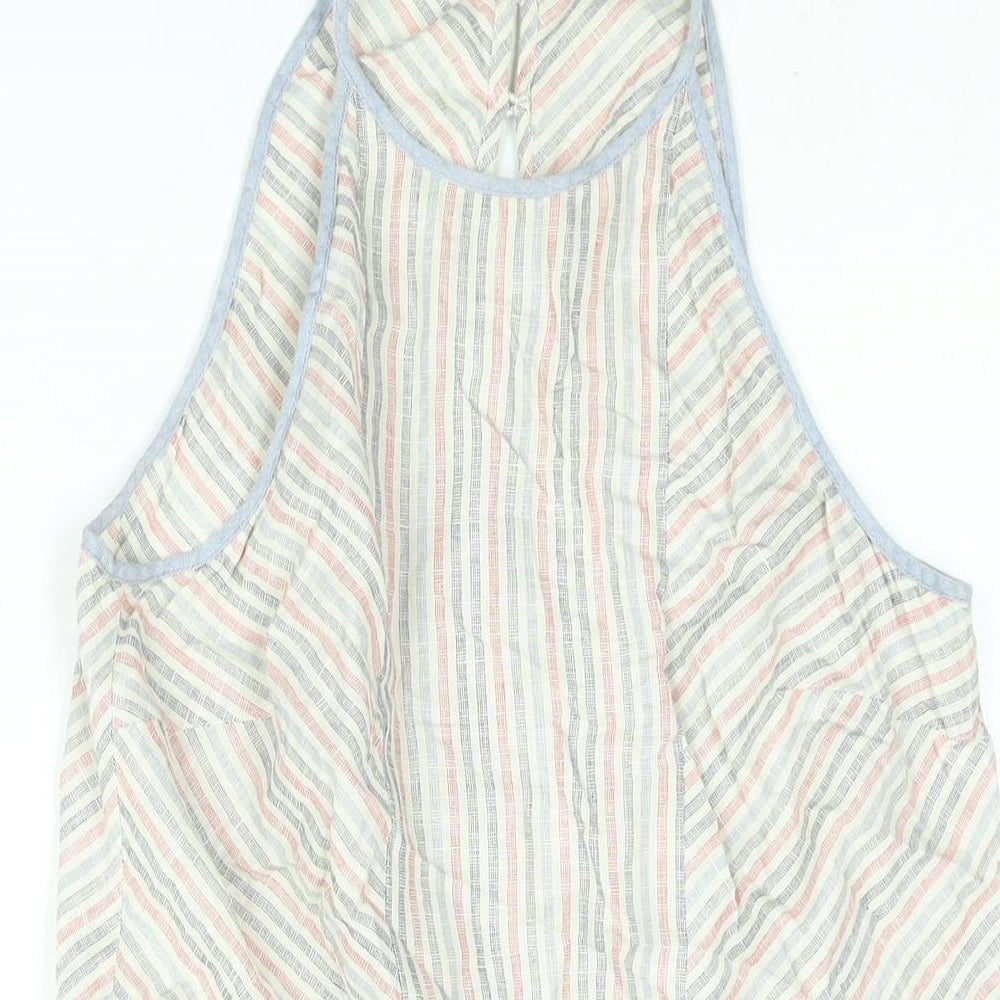 Warehouse Womens Multicoloured Animal Print Linen Shift Size 12 Round Neck Button - Drawstring Waist