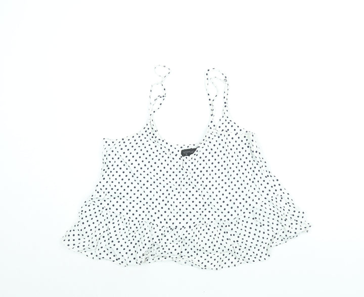 Topshop Womens White Polka Dot Viscose Camisole Blouse Size 12 Scoop Neck - Peplum