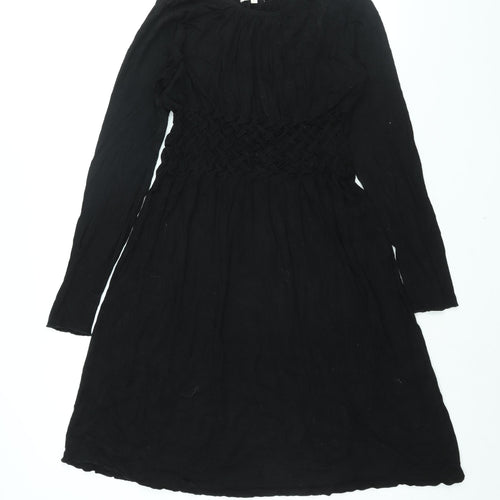 My Tribe Womens Black Viscose Shift Size L Round Neck Pullover - Rouched Detail