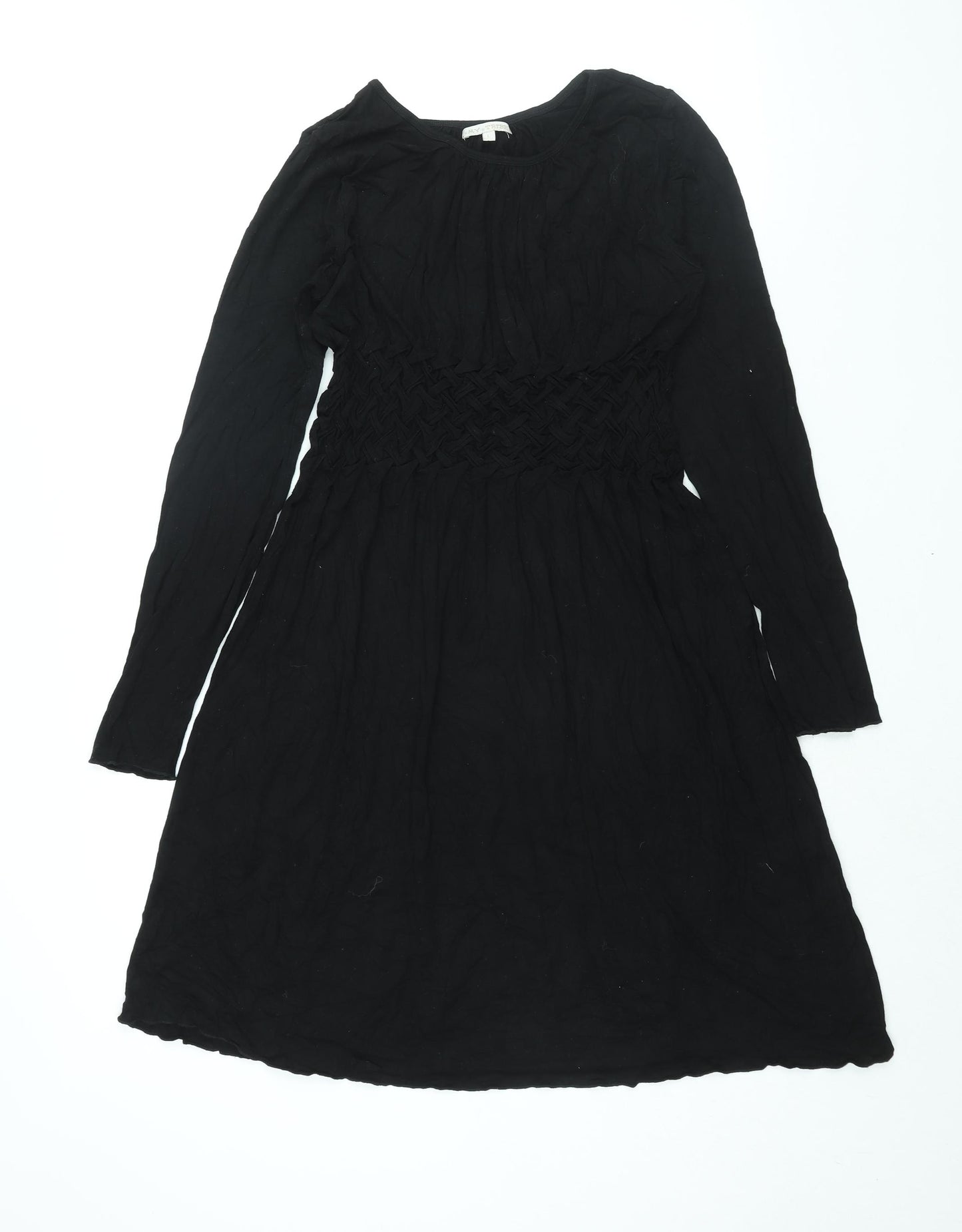 My Tribe Womens Black Viscose Shift Size L Round Neck Pullover - Rouched Detail