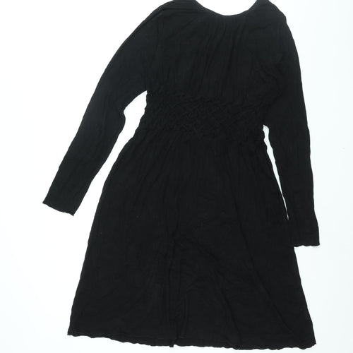 My Tribe Womens Black Viscose Shift Size L Round Neck Pullover - Rouched Detail