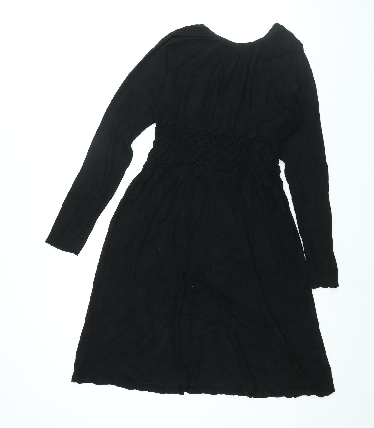 My Tribe Womens Black Viscose Shift Size L Round Neck Pullover - Rouched Detail