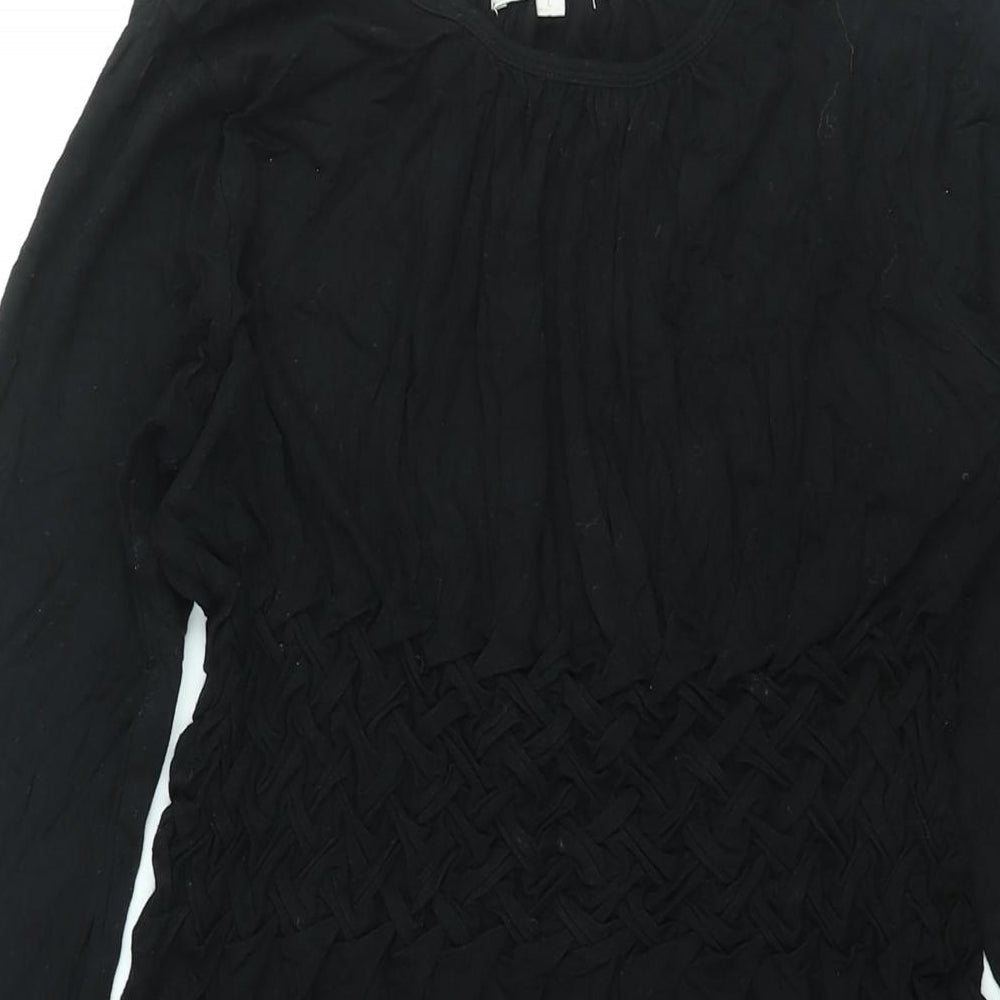 My Tribe Womens Black Viscose Shift Size L Round Neck Pullover - Rouched Detail
